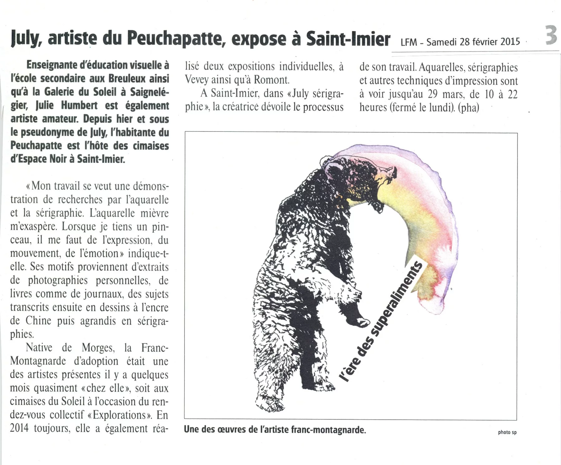 Le Franc-Montagnard, July, artiste du Peuchapatte, expose à Saint-Imier